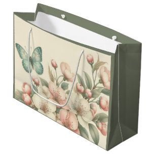 Vintage styled floral/spring butterfly large gift bag