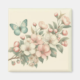Vintage styled floral/spring butterfly magnet