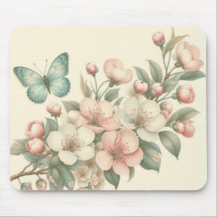 Vintage styled floral/spring butterfly mouse pad