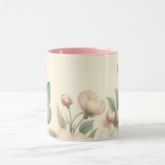 Vintage styled floral/spring butterfly mug (Center)