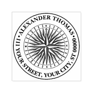 Vintage Stylised Compass Rose Name Return Address Self-inking Stamp