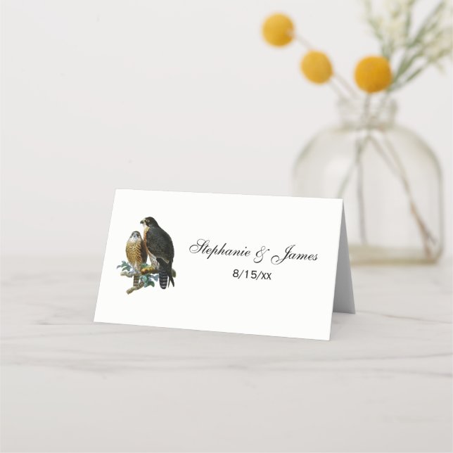 Vintage Stylised Falcons on Branch Place Card (Front)