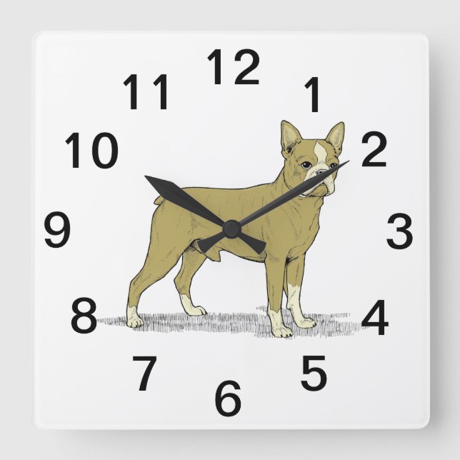 Vintage Stylised French Bulldog C Square Wall Clock (Front)
