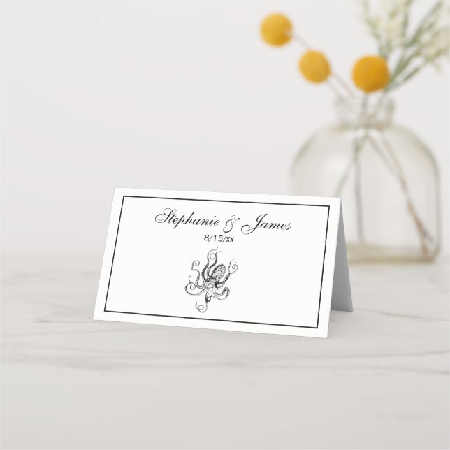 Vintage Stylised Octopus Drawing #1 Place Card (Front)