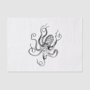 Vintage Stylised Octopus Drawing #1 Tissue Paper
