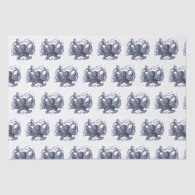 Vintage Stylised Octopus Drawing #3 Blue Tissue Paper (Front)