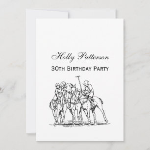 Vintage Stylised Polo Match Drawing #1 Black Invitation