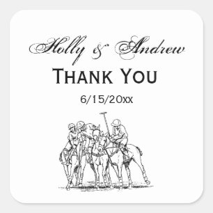 Vintage Stylised Polo Match Drawing #1 Black Square Sticker