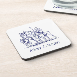 Vintage Stylised Polo Match Drawing #1 Blue Coaster