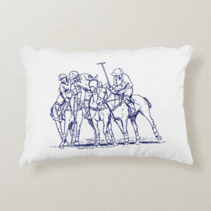 Vintage Stylised Polo Match Drawing #1 Blue Decorative Cushion