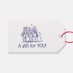 Vintage Stylised Polo Match Drawing #1 Blue Gift Tags