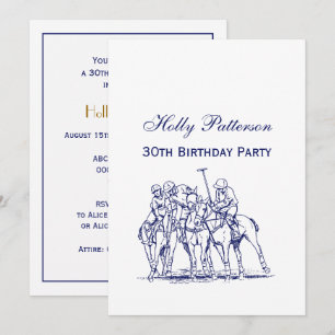 Vintage Stylised Polo Match Drawing #1 Blue Invitation