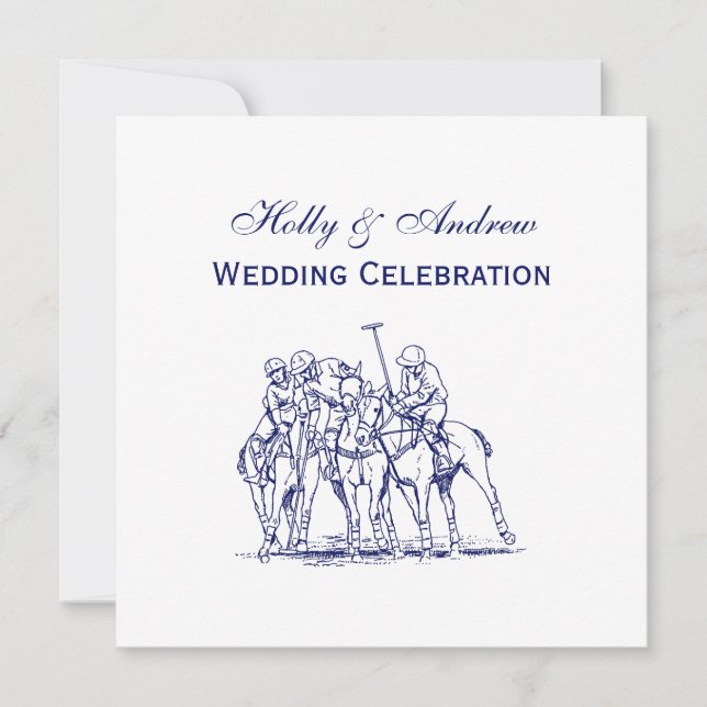 Vintage Stylised Polo Match Drawing #1 Blue Invitation (Front)