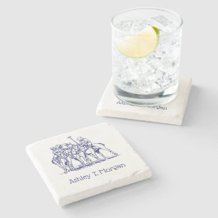 Vintage Stylised Polo Match Drawing #1 Blue Stone Coaster