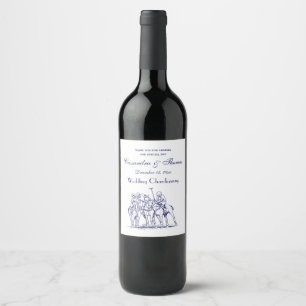Vintage Stylised Polo Match Drawing #1 Blue Wine Label