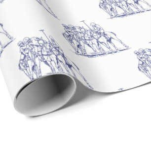 Vintage Stylised Polo Match Drawing #1 Blue Wrapping Paper
