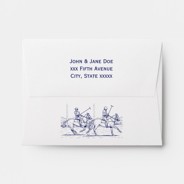 Vintage Stylised Polo Match Drawing #2 Blue Envelope (Back (Top Flap))