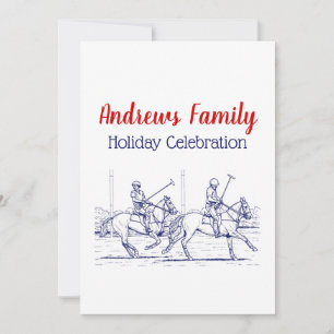 Vintage Stylised Polo Match Drawing #2 Blue Invitation