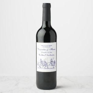 Vintage Stylised Polo Match Drawing #2 Blue Wine Label