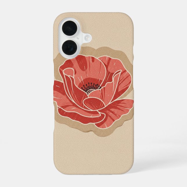 Vintage Stylised Poppy iPhone 16 Case (Back)