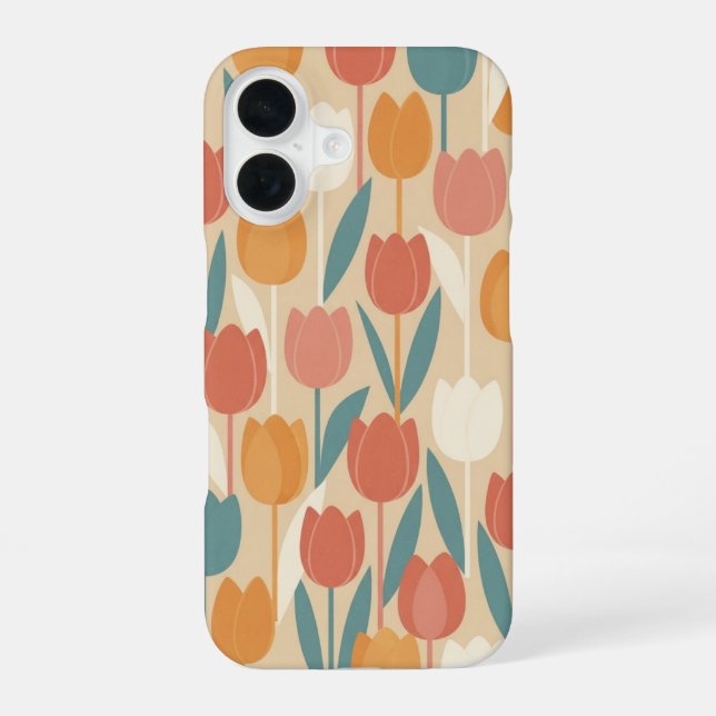 Vintage Stylised Tulips iPhone 16 Case (Back)