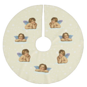 Vintage Stylish Raphael Cherubs on Golden Beige Brushed Polyester Tree Skirt