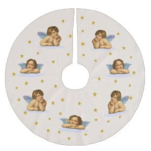 Vintage Stylish Raphael Cherubs & Stars on Beige Brushed Polyester Tree Skirt
