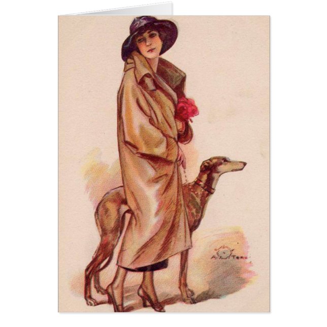 Vintage - Stylish Woman with Greyhound, (Front)