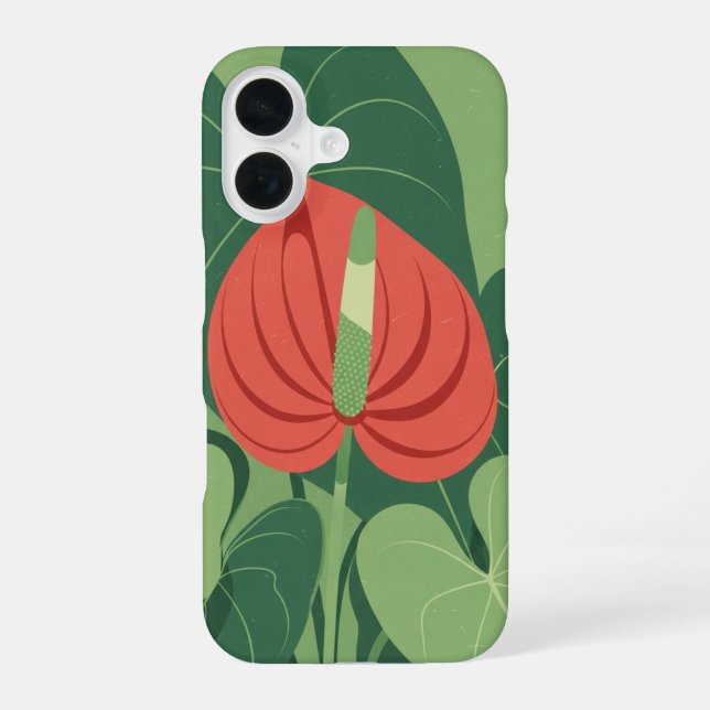 Vintage Stylized Anthurium iPhone 16 Case (Back)