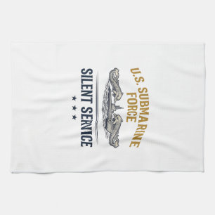 Vintage Submarine Force Silent Service Vector Desi Tea Towel