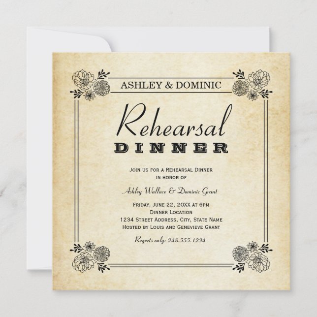 Vintage Succulent Frame Wedding Rehearsal Dinner Invitation (Front)