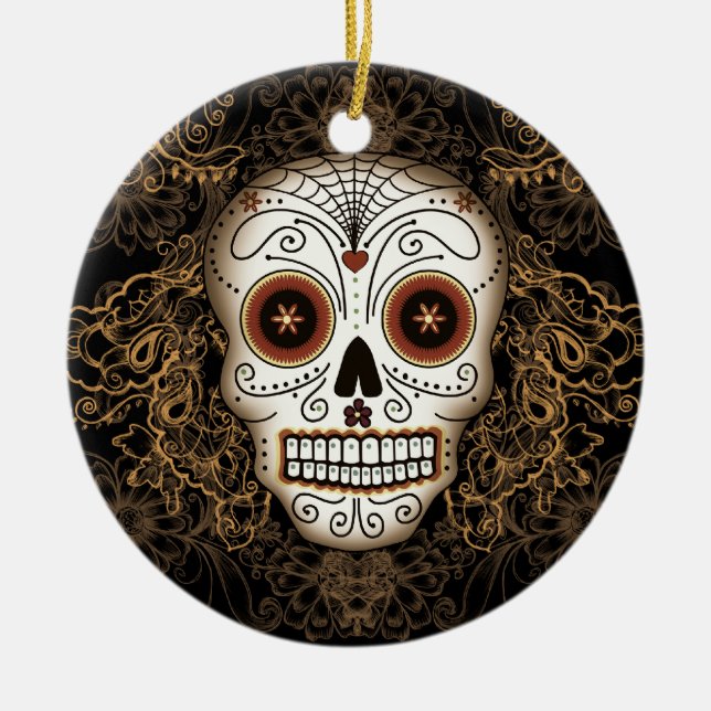 Vintage Sugar Skull Ornament (Front)