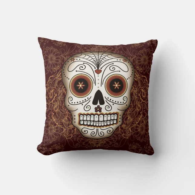 Vintage Sugar Skull Pillow (Front)