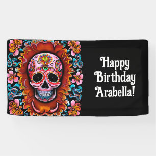 Vintage Sugar Skull Retro Day of the Dead Birthday Banner