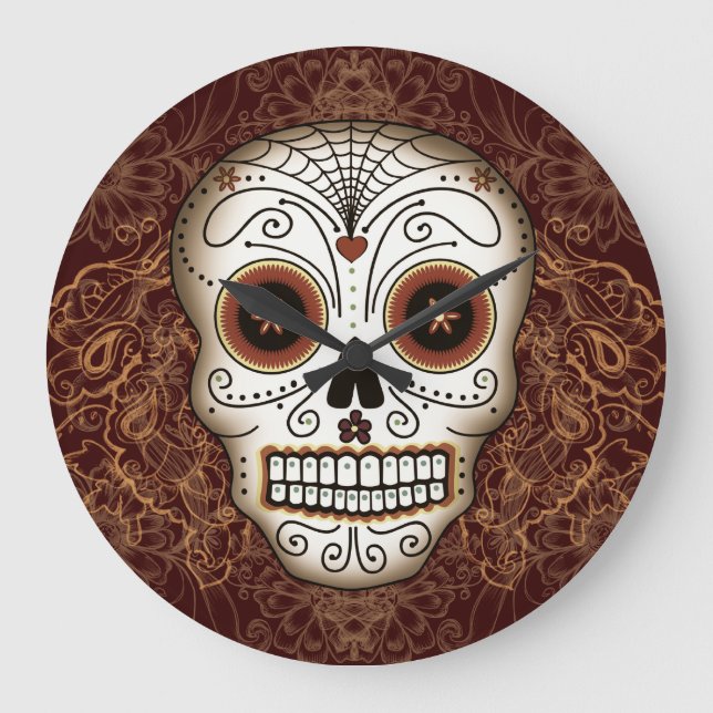 Vintage Sugar Skull Wall Clock (Front)