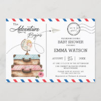 Vintage Suitcase Baby Shower Girl Adventure Postal