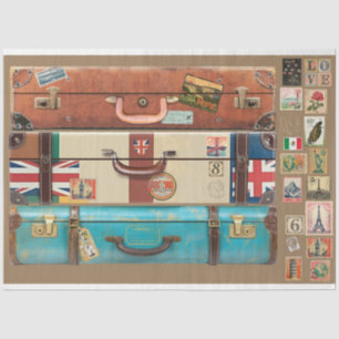 Vintage suitcase fronts and travel stickers  tissue paper