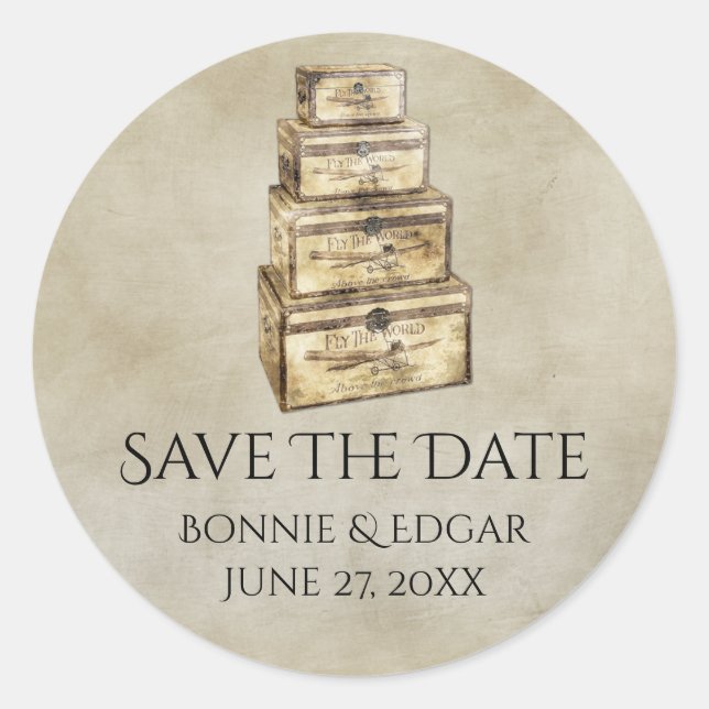 Vintage Suitcases Save The Date Sticker (Front)
