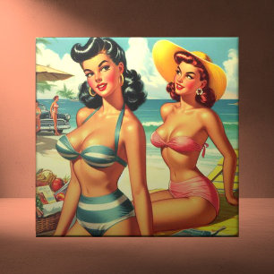 Vintage Summer Beach Pin Ups Ceramic Tile