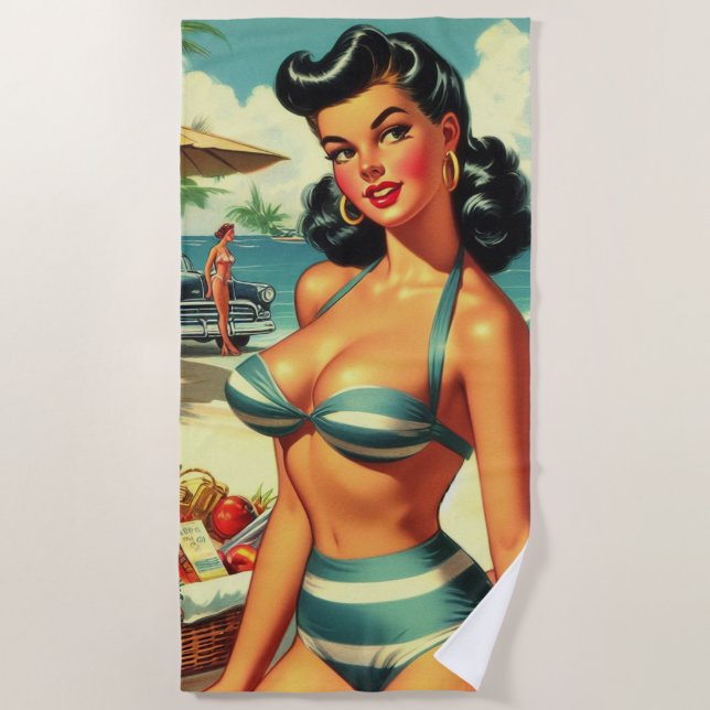 Vintage Summer Beach Pin Ups Towel (Front)