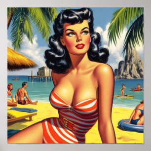 Vintage Summer Bikini Pin-up Poster