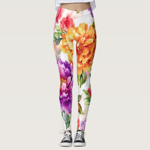 Vintage Summer Bloom Watercolor Florals Leggings