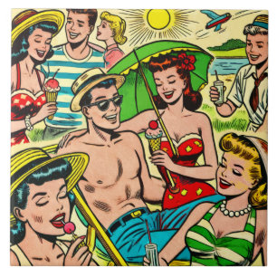 Vintage Summer Comics Ceramic Tile