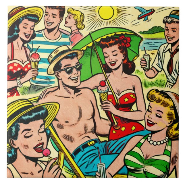 Vintage Summer Comics Ceramic Tile (Front)