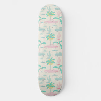 Vintage Summer day under palms with nostalgic cars Skateboard