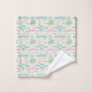 Vintage Summer day under palms with nostalgic cars Wash Cloth