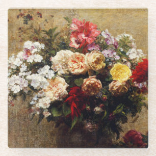 Vintage Summer Flowers by Henri Fantin-Latour Glass Coaster