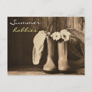 Vintage summer gardening tools postcards