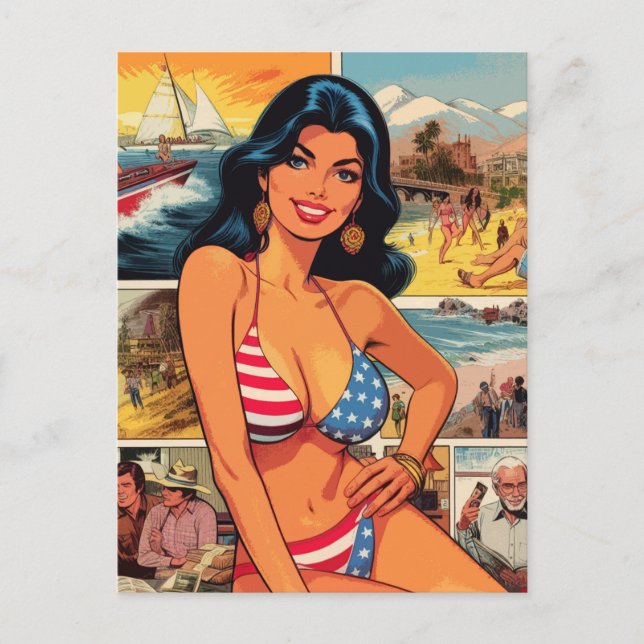 Vintage Summer Girl Comics Postcard (Front)