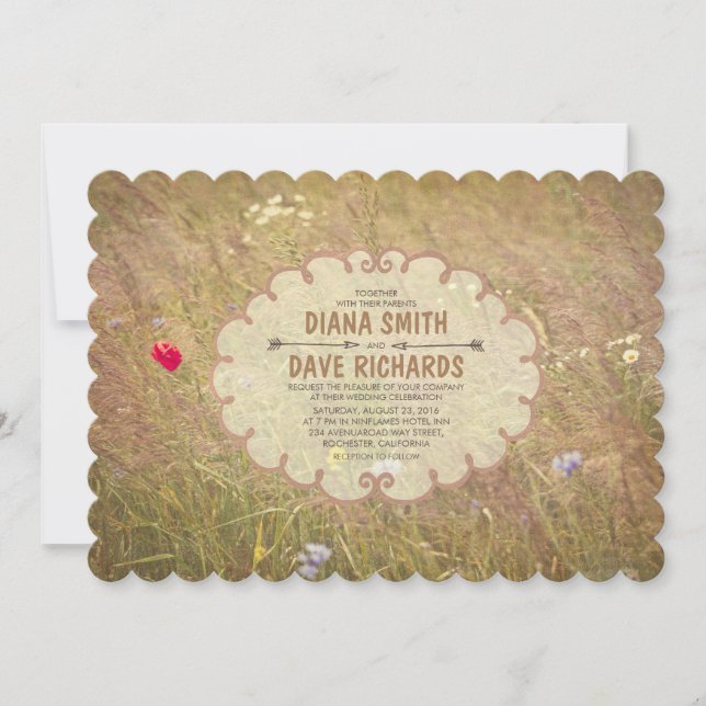 Vintage Summer Meadow Wedding Invitation (Front)